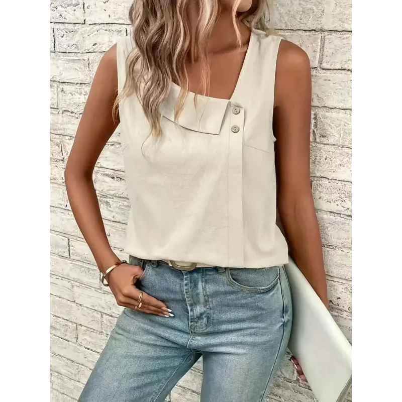 Blusa Casual Regata com Gola Assimétrica Fiorenze