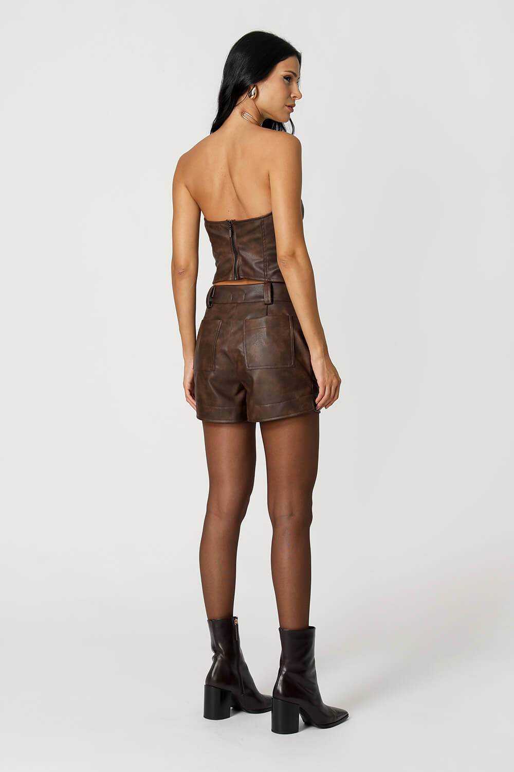 Top Strapless De Couro Sintético - CAFE