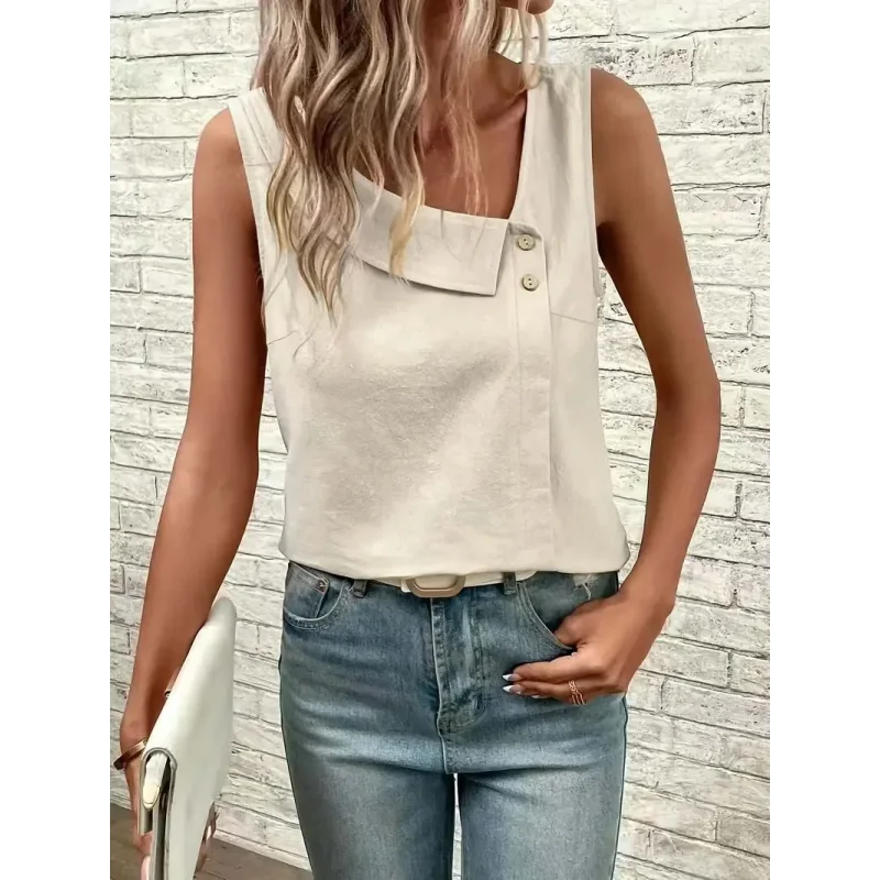 Blusa Casual Regata com Gola Assimétrica Fiorenze