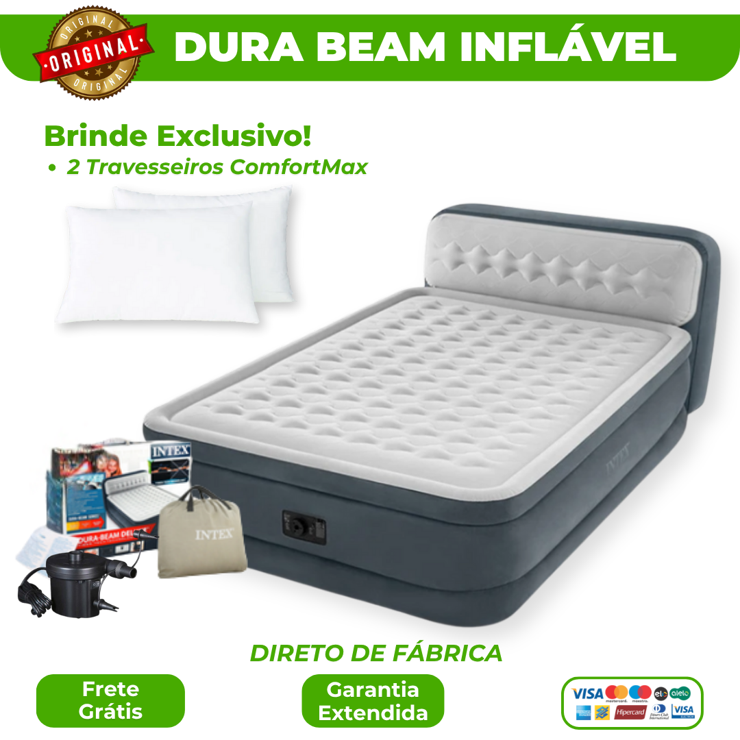 Colchão Inflável DuraBeam + Bomba de Ar e Brindes