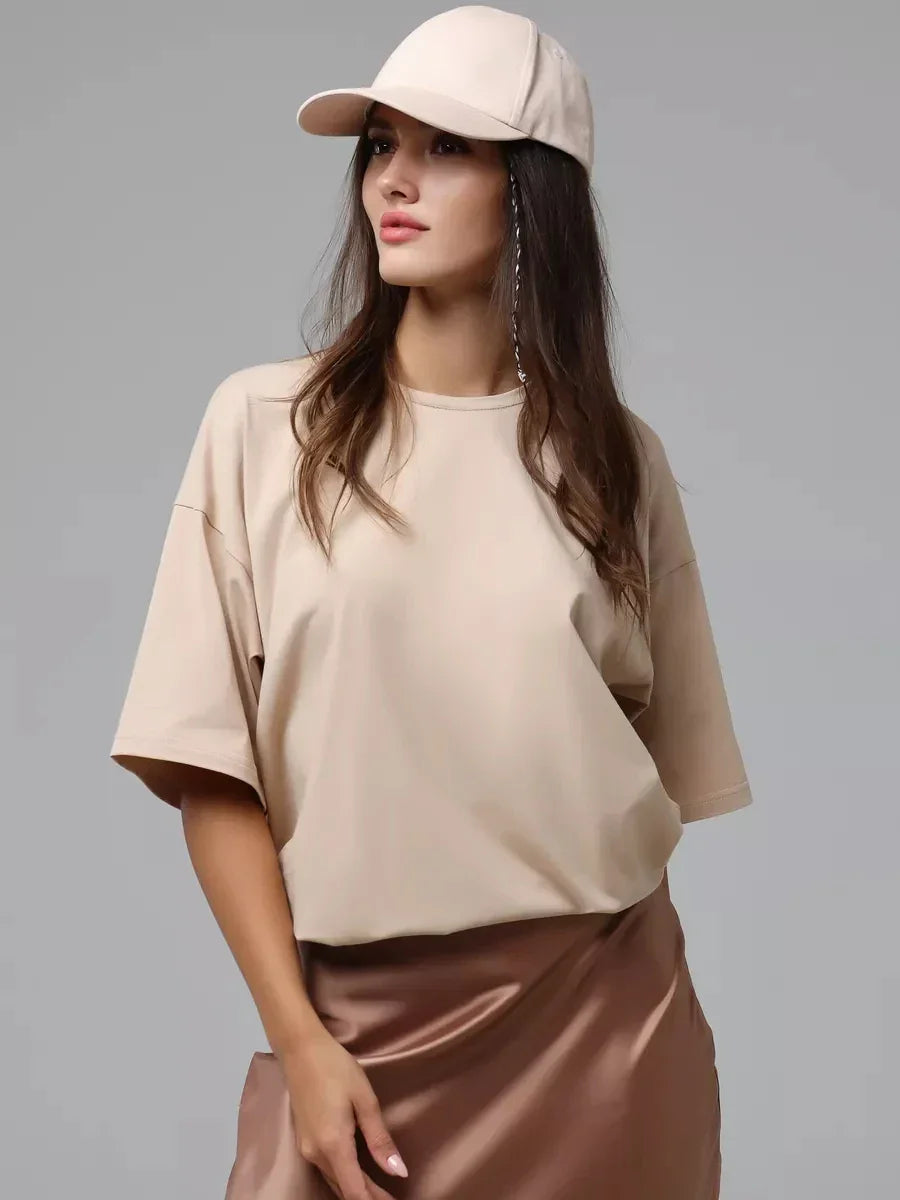 Camiseta de Algodão Gola Redonda Modelagem Solta Fiorenze