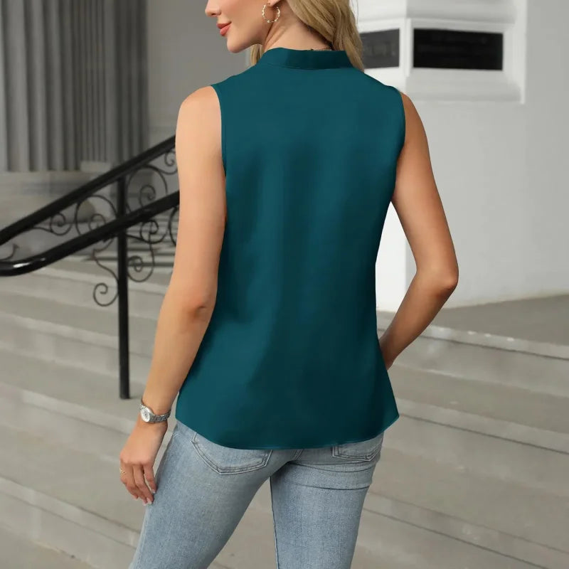 Blusa Regata em Seda Sintética com Decote v Fiorenze