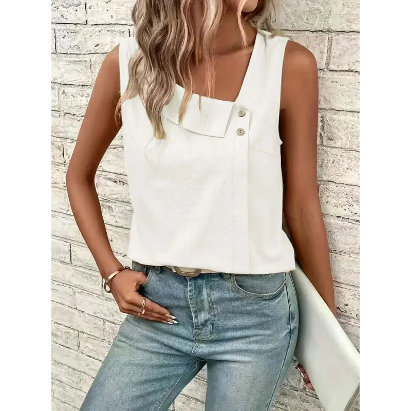 Blusa Casual Regata com Gola Assimétrica Fiorenze