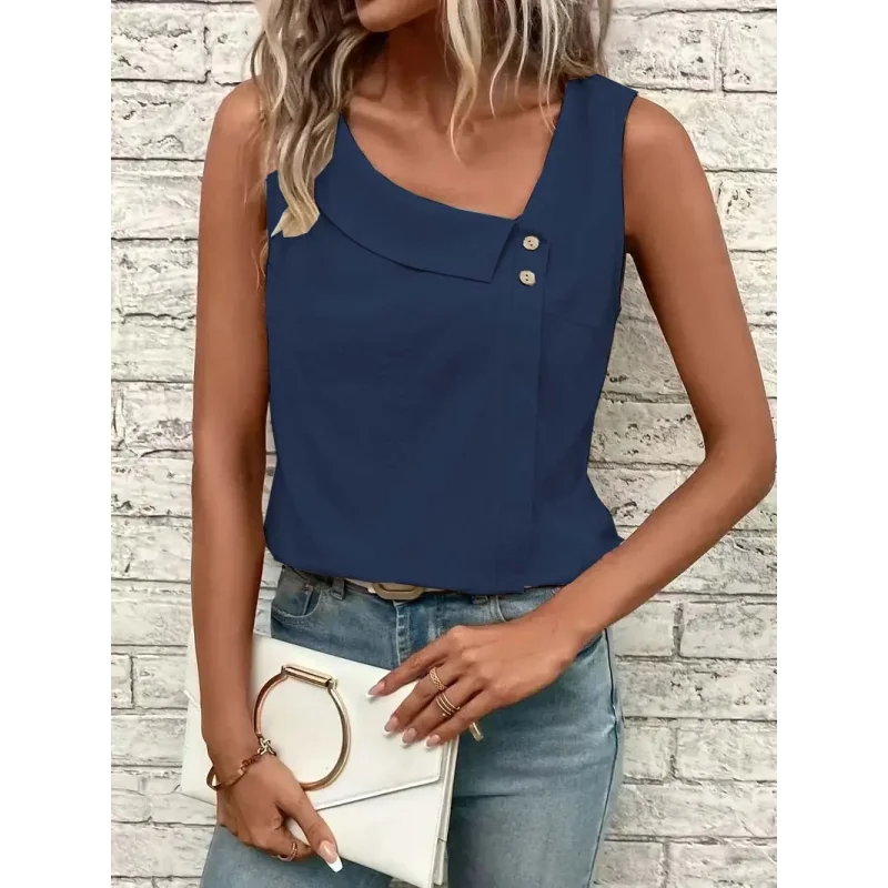 Blusa Casual Regata com Gola Assimétrica Fiorenze