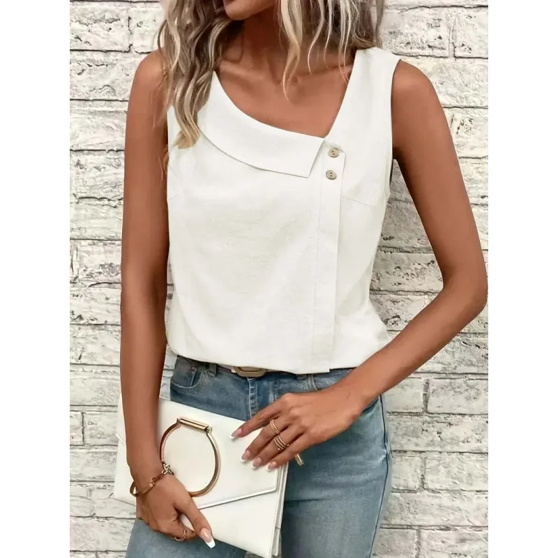 Blusa Casual Regata com Gola Assimétrica Fiorenze