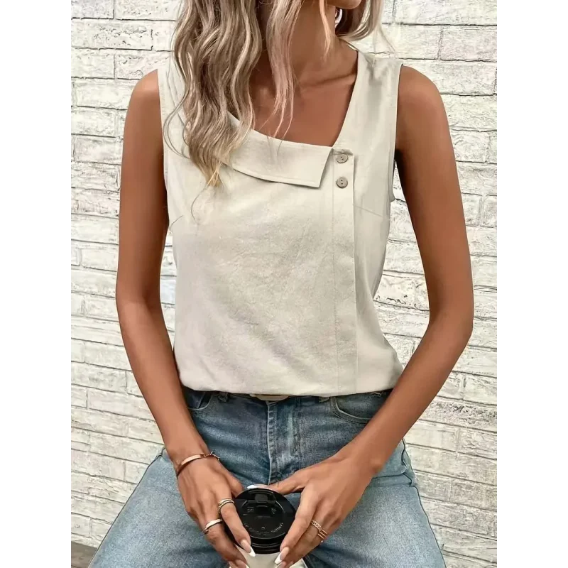 Blusa Casual Regata com Gola Assimétrica Fiorenze