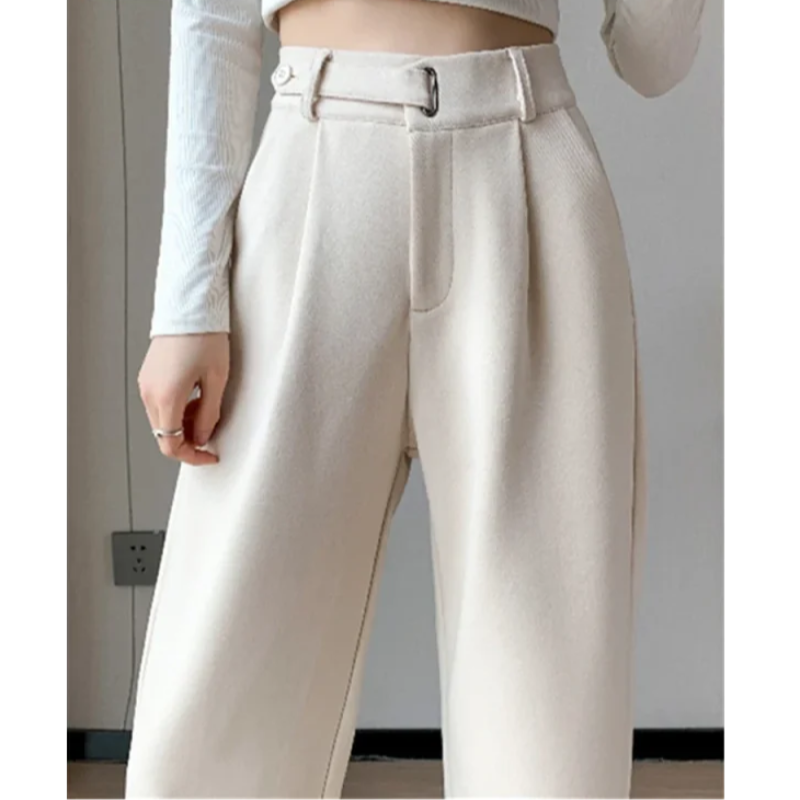 Calça Pantalona de Cintura Alta em Lã para Uso Casual Fiorenze