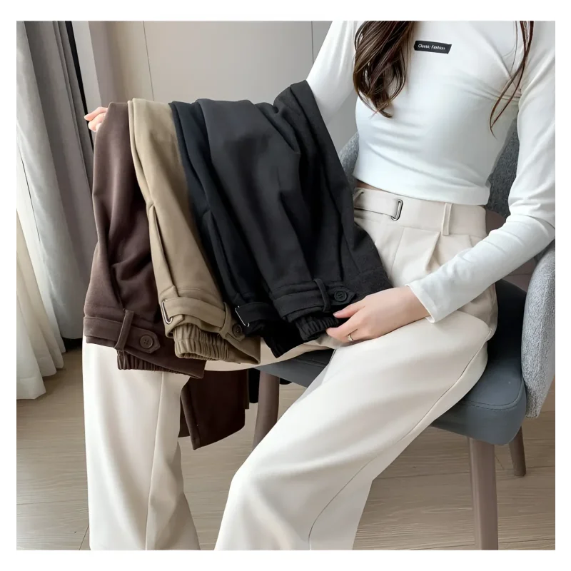 Calça Pantalona de Cintura Alta em Lã para Uso Casual Fiorenze