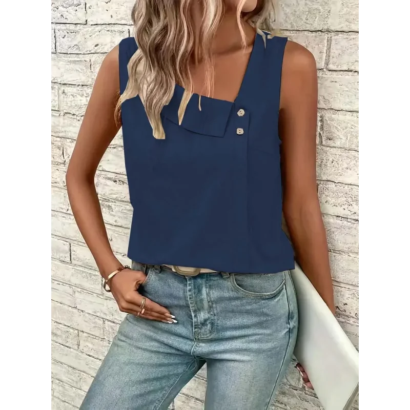 Blusa Casual Regata com Gola Assimétrica Fiorenze