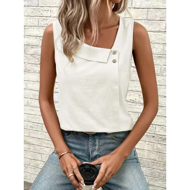 Blusa Casual Regata com Gola Assimétrica Fiorenze