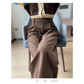 Calça Pantalona de Cintura Alta em Lã para Uso Casual Fiorenze