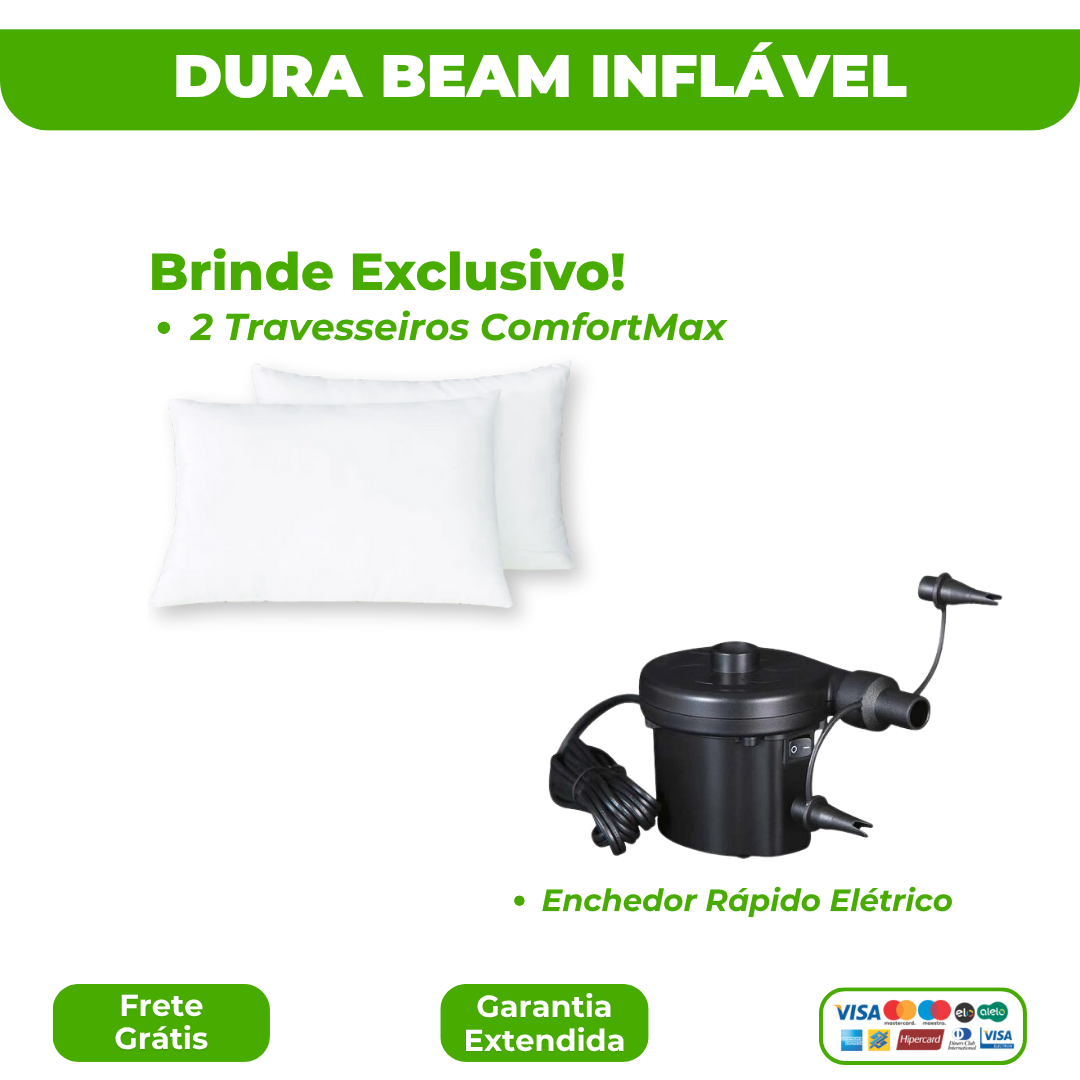 Colchão Inflável DuraBeam + Bomba de Ar e Brindes